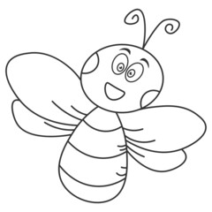 Happy bee in cartoon style contour isolated