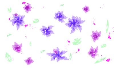 Obraz na płótnie Canvas Pink purple flowers with leaves on white background. Vector illustration.