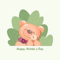 Happy Mother's Day. vector postcard with a bear and a bear cub.