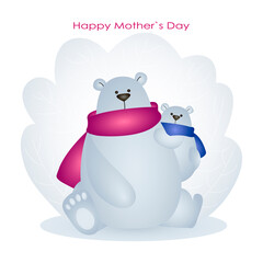 happy Mother's Day. vector postcard with a polar bear and a bear cub.