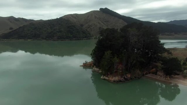 Aerial: Rural Farmland And The Kawhia Harbour, Waikato, New Zealand