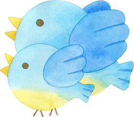 仲良く並ぶ青い鳥の親子