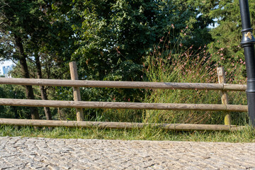 Front view roadside wooden fence