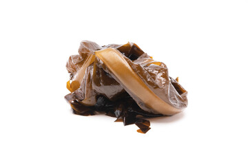 Fresh brown seaweed wakame isolated on  white background. Japanese healthy food