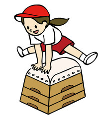 跳び箱を飛ぶ女の子