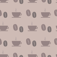 Obraz premium Seamless coffee and cup pattern. Vector repeating background in brown tones