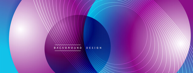 Fototapeta na wymiar Gradient circles with shadows. Vector techno abstract background. Modern overlapping forms wallpaper background, design template