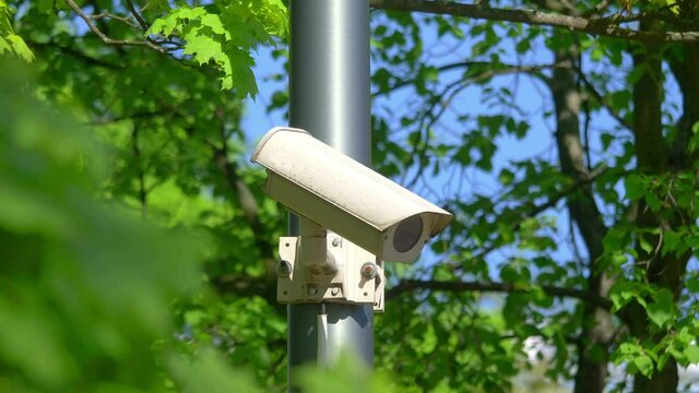 Security camera on the pole in 4k slow motion 60fps