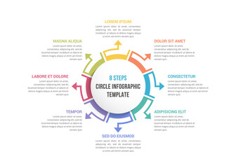 Circle diagram template with eight elements, infographic template for web, business, presentations