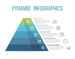 Pyramid with five segments, infographic template for web, business, reports, presentations