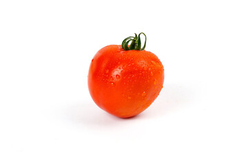 Tomatoes isolated on white. Tomato with drops. Full depth of field.