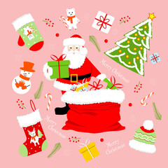 Christmas set santa claus and new year details