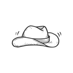 Hand drawn cowboy hat element. Comic doodle sketch style. Cowboy, western concept icon. Isolated vector illustration.