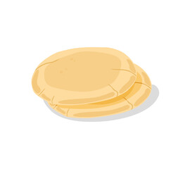 Pita bread. Tortillas on a white isolated background. Roasted lavash. Vector cartoon illustration