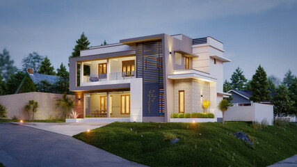 3d illustration of a newly built luxury home