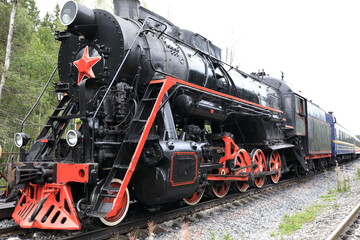 View of old engine locomotive - obrazy, fototapety, plakaty