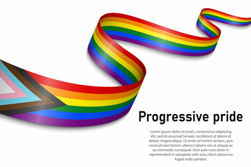 Waving flag of Progressive pride on white background. - obrazy, fototapety, plakaty