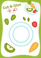 Cut and Glue Worksheet - Dish with vegetables and fruits