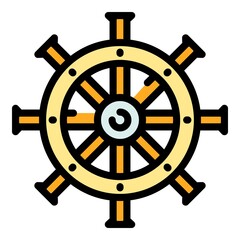 Obraz premium Boat ship wheel icon. Outline boat ship wheel vector icon color flat isolated
