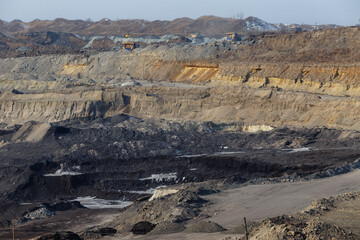 Open pit coal mining. Coal quarry.