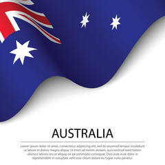 Obraz na płótnie Canvas Waving flag of Australia on white background. Banner or ribbon template for independence day