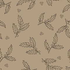 Christmas seamless pattern with holly branch