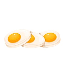 Boiled, half, sliced chiken eggs vector illustration.