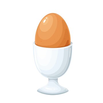 Boiled eggs in eggshell in egg holder vector illustration.