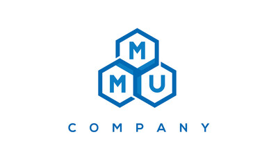 MMU letters design logo with three polygon hexagon logo vector template