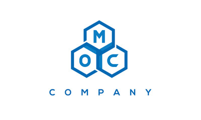 MOC letters design logo with three polygon hexagon logo vector template