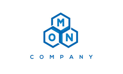 MON letters design logo with three polygon hexagon logo vector template