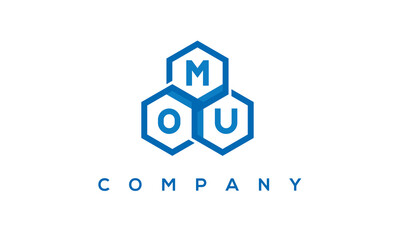 MOU letters design logo with three polygon hexagon logo vector template