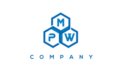 MPW letters design logo with three polygon hexagon logo vector template