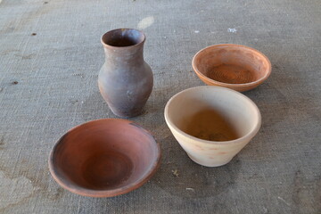 Old earthenware on the table.