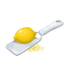 Lemon, grater and lemon zest vector illustration. - obrazy, fototapety, plakaty