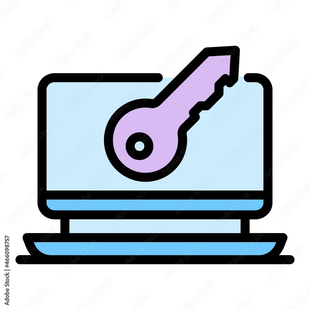 Poster laptop secured authentication icon. outline laptop secured authentication vector icon color flat iso