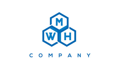 MWH letters design logo with three polygon hexagon logo vector template