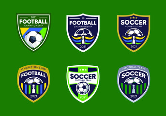 Set of Soccer Football Badge Logo Design Templates | Sport Team Identity Vector Illustrations isolated on white Background | Collection of Soccer Themed T-shirt Graphics