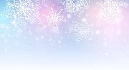 Fototapeta na wymiar Christmas background with snowflakes, purple blue winter snow background, vector illustration.