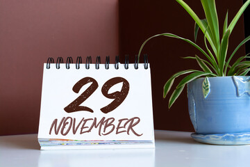 November 29. 29th day of the month, calendar date. Autumn month, day of the year concept