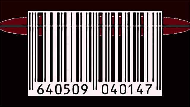  2d animation in comic style - Reading a bar code with red beam