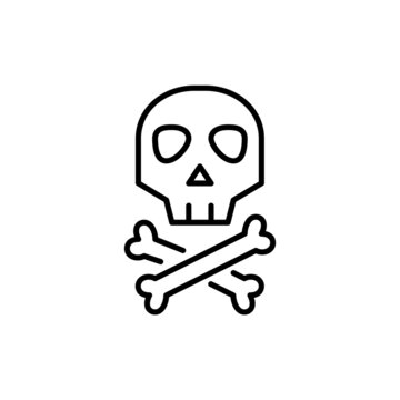 Skull and crossbones. Danger spooky Halloween and poison symbols. Pixel perfect, editable stroke line art icon