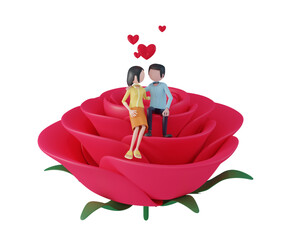 lovers valentines day on red flower 3d rendered character isolated design