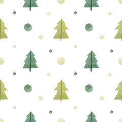 Seamless pattern with Christmas Tree. Watercolor illustrations. Perfect for wallpaper, scrapbooking, textile, design.