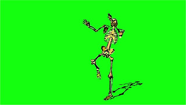 2d animation in comic style  of skeleton exercise karate - separate on green screen