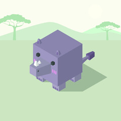 rhino cubic isometric on light africa field background