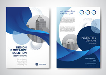 Template vector design for Brochure, AnnualReport, Magazine, Poster, Corporate Presentation, Portfolio, Flyer, infographic, layout modern with blue color size A4, Front and back, Easy to use and edit.