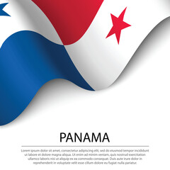 Waving flag of Panama on white background. Banner or ribbon template for independence day - obrazy, fototapety, plakaty