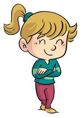 Illustration of little girl with crossed arms pose