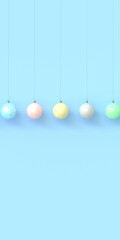 Blank for New Year's greetings. Bright Christmas balls on a blue background.